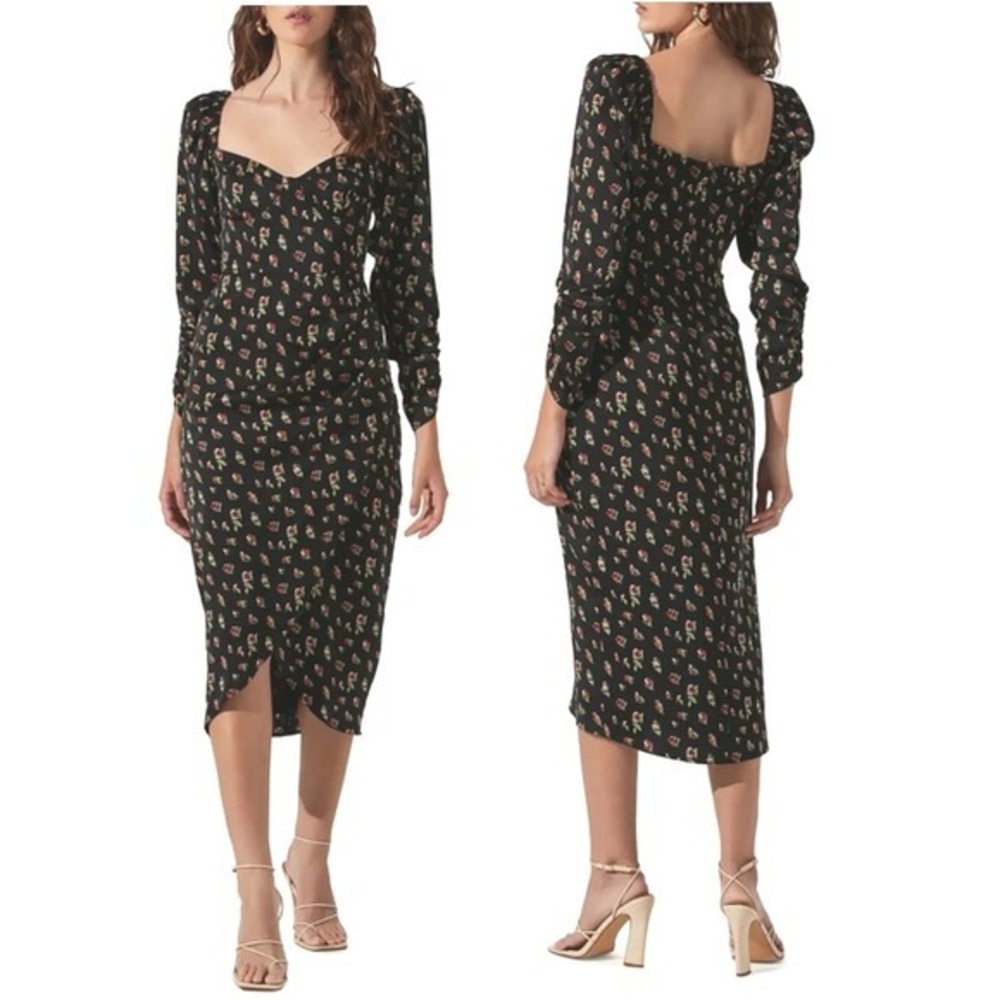 ASTR Black Long Sleeve Floral Midi Dress